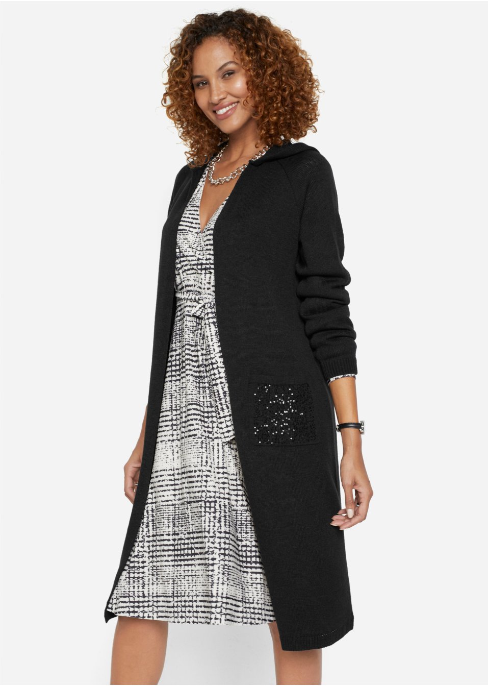Veste en maille avec paillettes et capuche