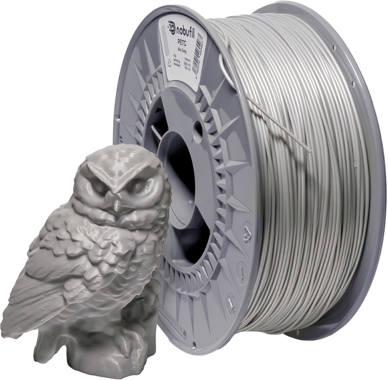 Nobufil  PETG Alu Grey, 1,75 mm / 1000 g    Leicht zu druckendes PETG Filament aus recyceltem Kunststoffabfall