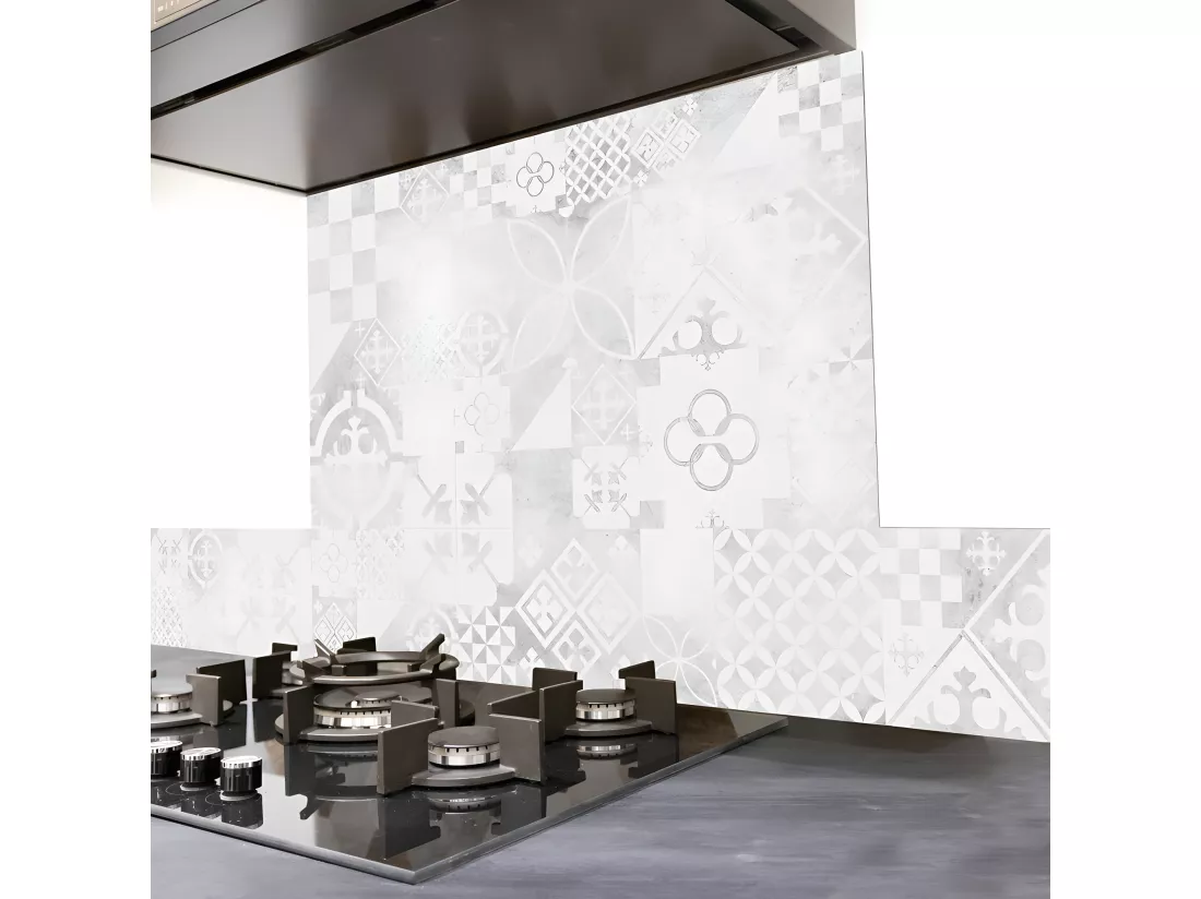 Fond de hotte ALU : L 90cm x H 70cm - Ciment Style Béton usé - Aluminium composite