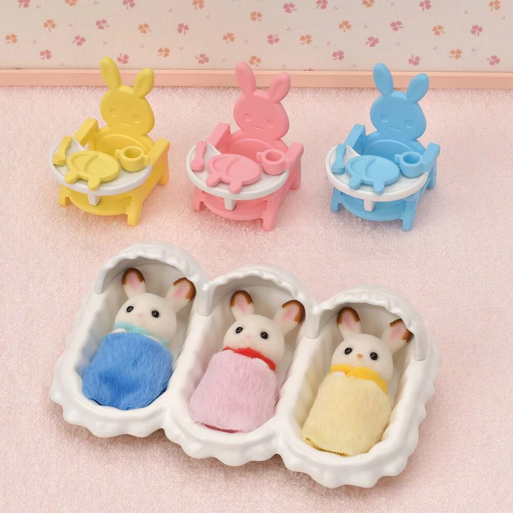 LES TRIPLES LAPIN CHOCOLAT ET ACCESSOIRES PUERICULTURE - SYLVANIAN TOUT POUR LES BEBES