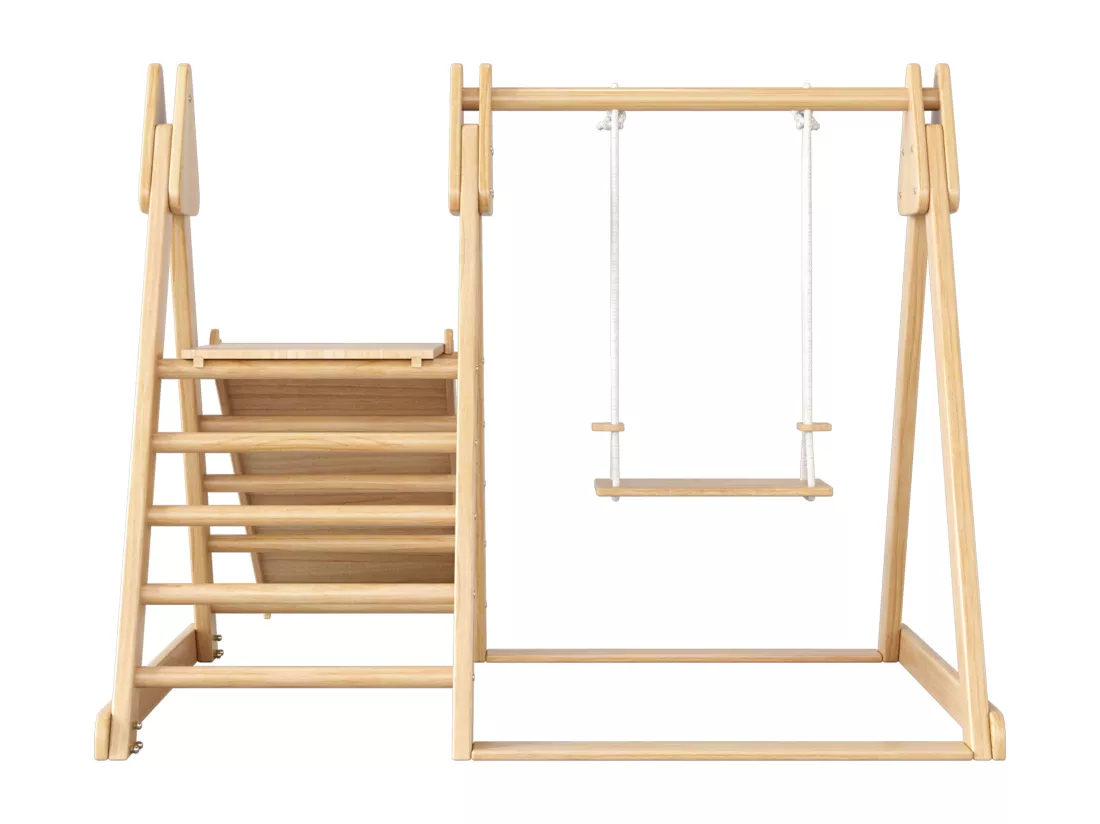 Jouet pour enfants 3 en 1, jouet en bois avec structure d'escalade, balançoire et toboggan