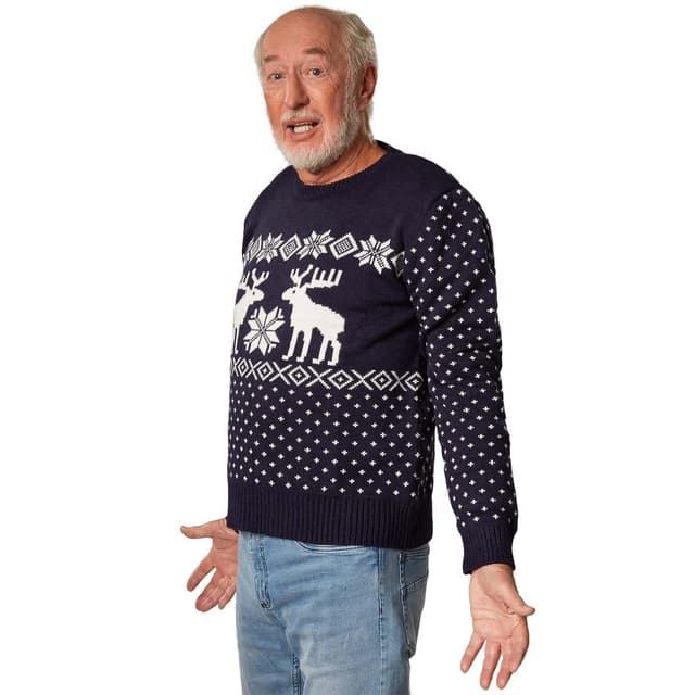 Julesweater Snebyger blå-hvid