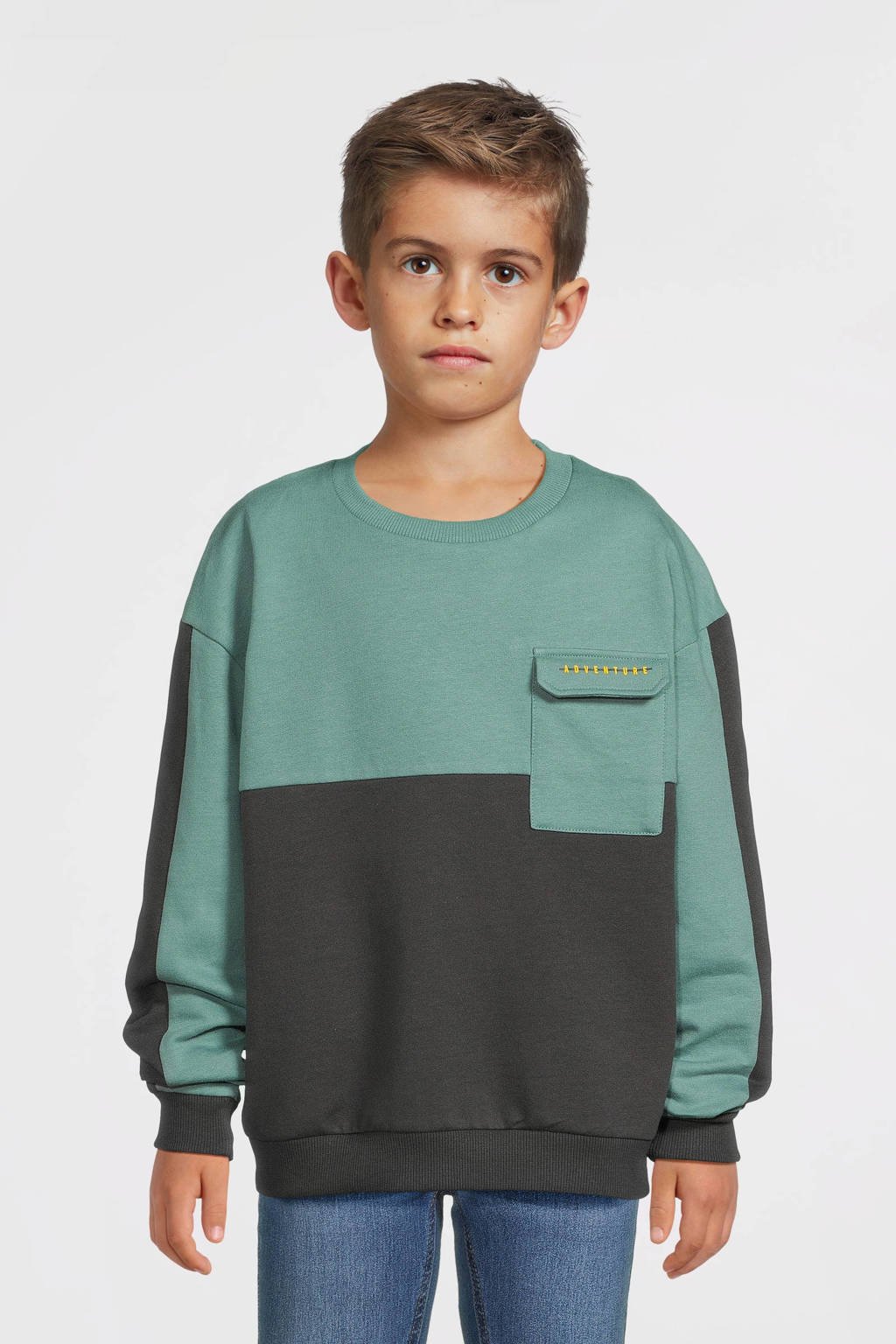 No Way Monday sweater petrol/donkergrijs