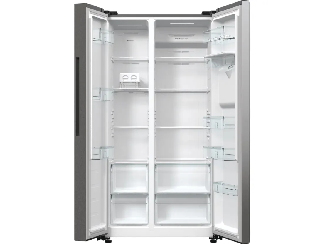 Gorenje G600 NRR9185EAXLWD - Køleskab/fryser - side-by-side med vanddispenser - bredde: 91.5 cm - dybde: 67 cm - højde: 178.6 cm - 547 liter - Klasse E - struktureret grå metallisk
