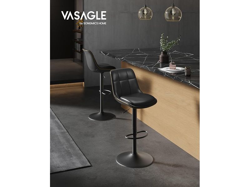 VASAGLE Barhocker 2er Set 48 x 90 cm/112 cm, Schwarz Stabile Barstühle aus Kunstleder