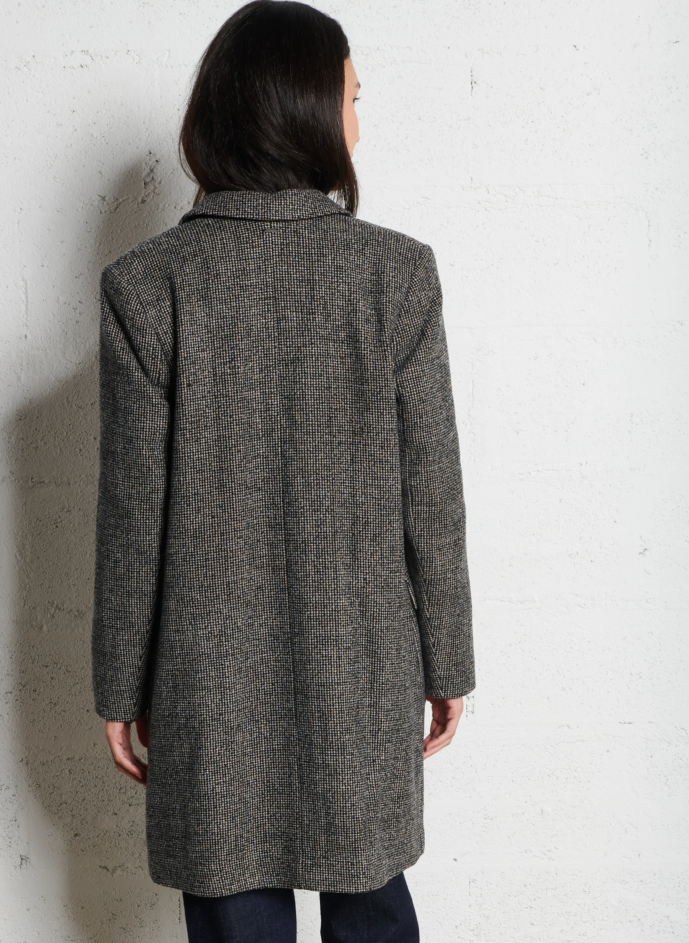Manteau col tailleur en laine mélangée | Noir