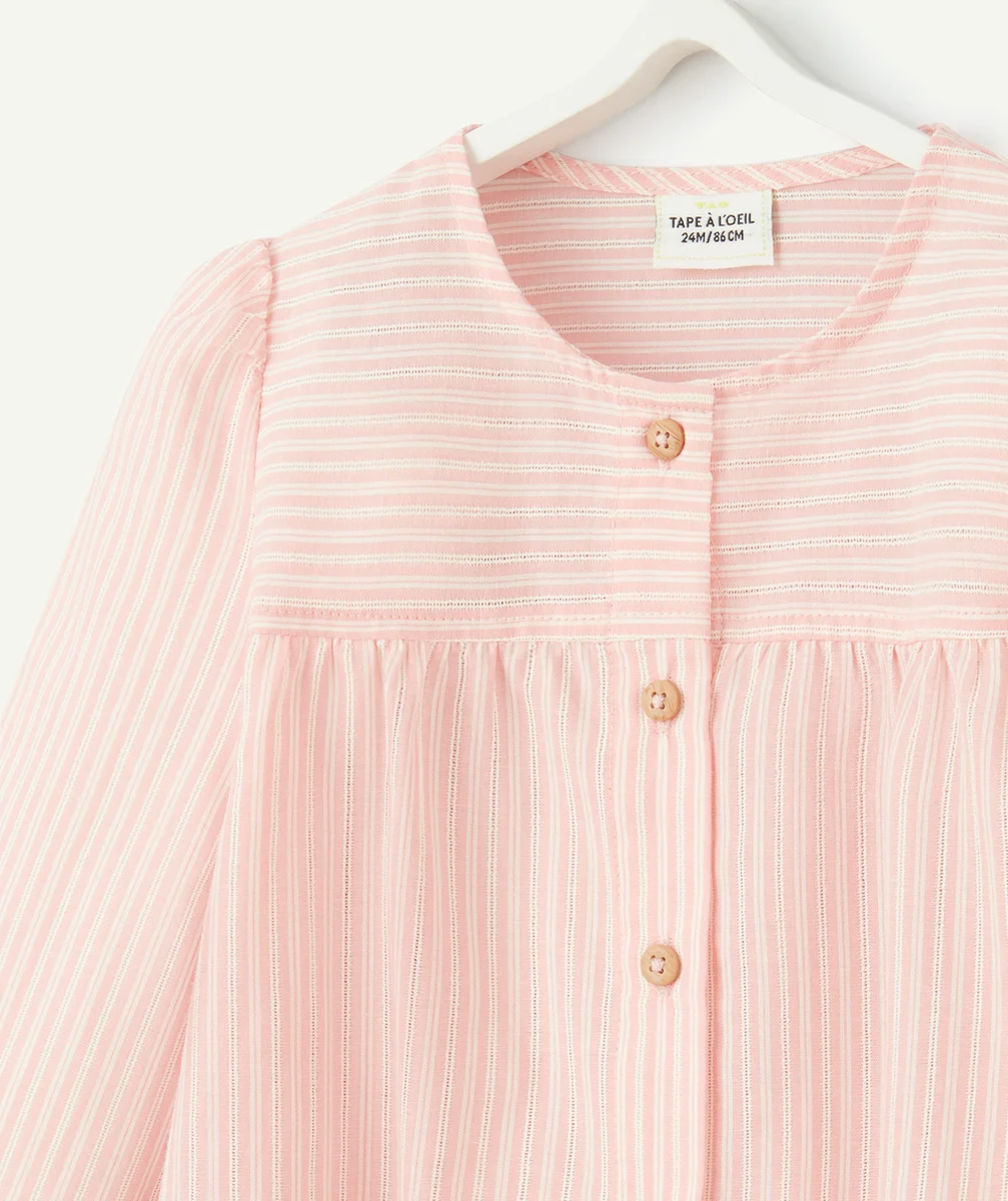 BLOUSE BÉBÉ FILLE ROSE RAYÉE ET DÉTAILS AJOURÉS