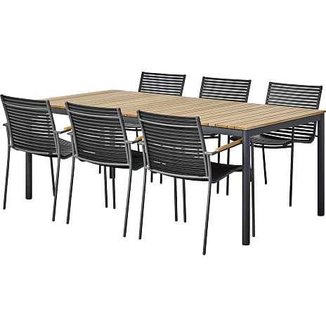 Mood Classic bord med 6 Mood Classic stole - antracit/teak