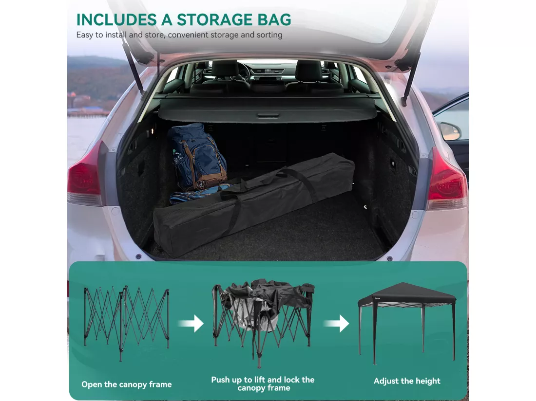 YITAHOME Tonnelle de Jardin - 3x3m - Pliable - Imperméable - Extérieur - Anti-UV - Noir - pour Camping/Fête/Plage/Terrasse/Marchés