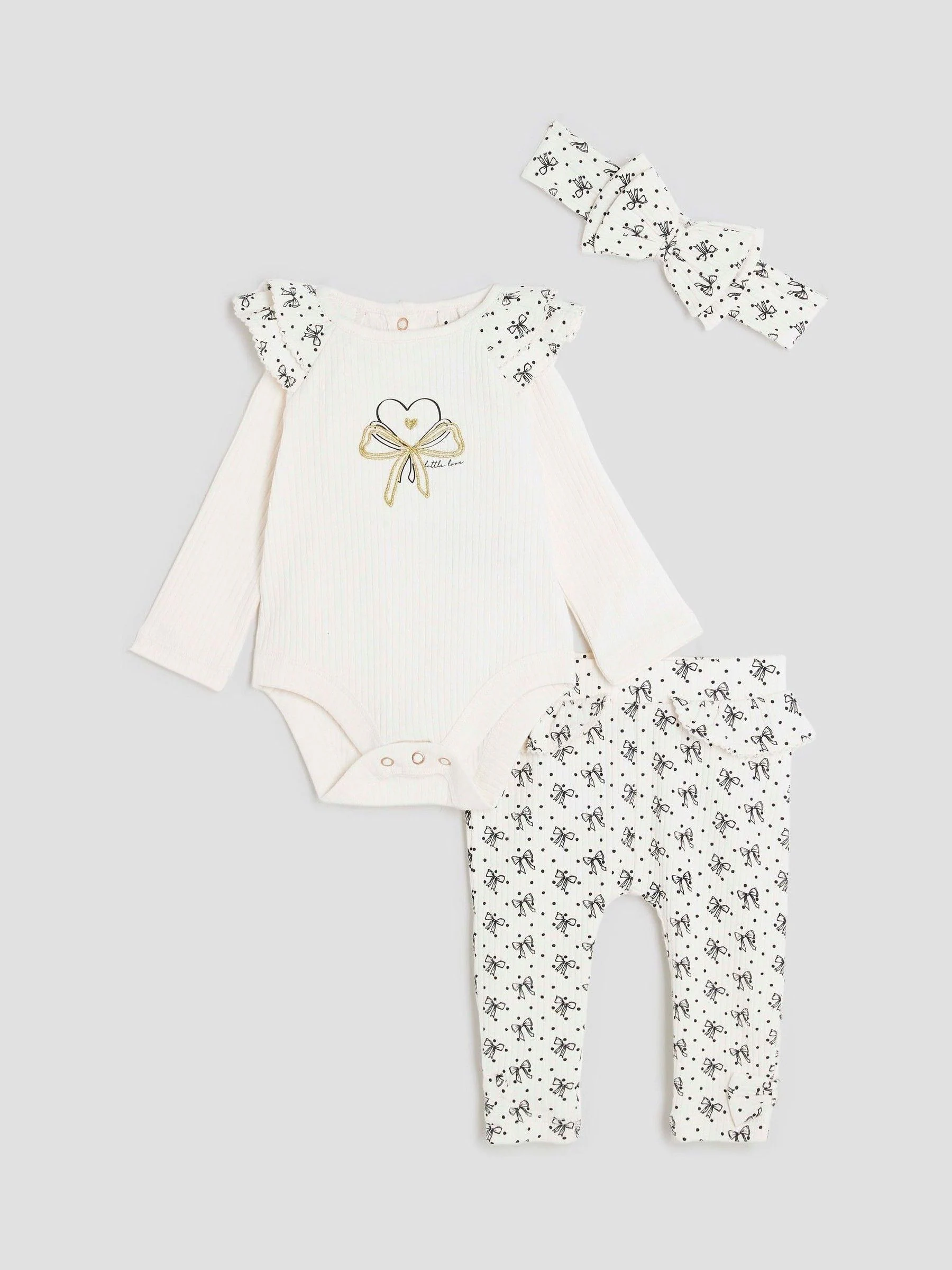 River Island Baby Girls Bow Print Bodysuit Set