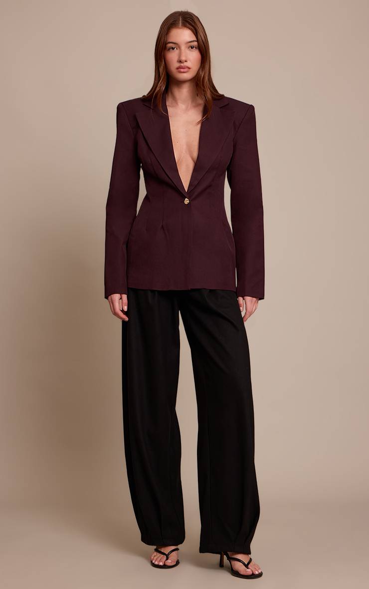 Prune Blazer Cintré À La Taille Prune