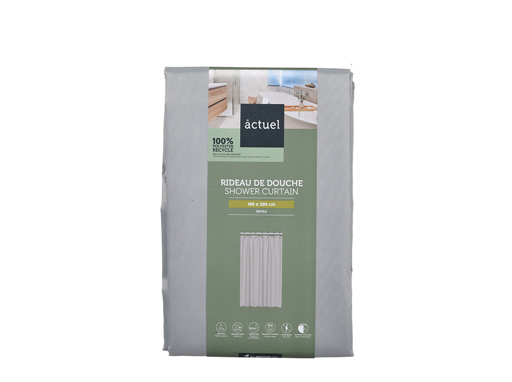 CORTINA DUCHE POLIESTER RECICLADO ACTUEL CINZENTO 180X200CM