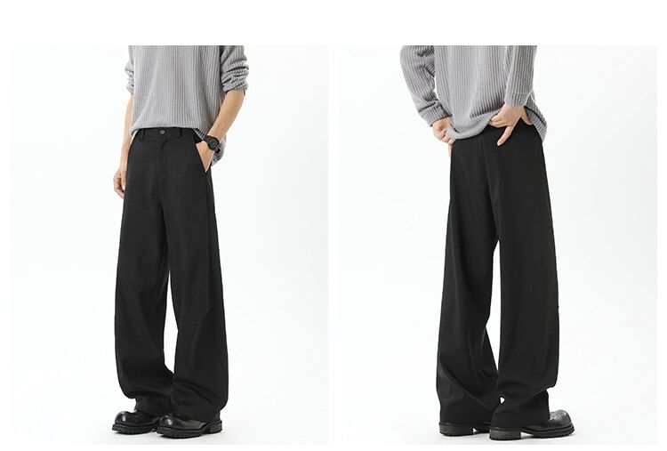 AXEN - Mid Rise Plain Straight Leg Dress Pants