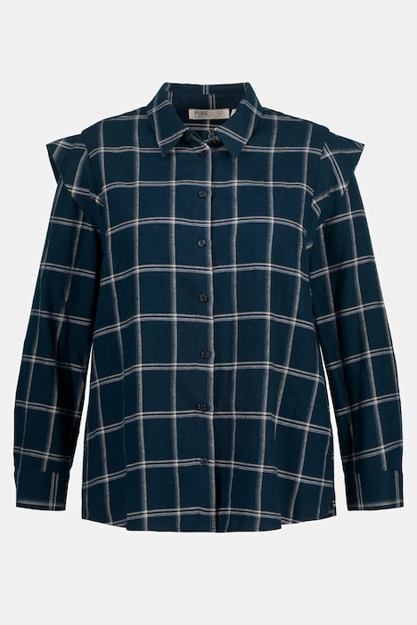 Bluse, Karo, Hemdkragen, Langarm, Biobaumwolle