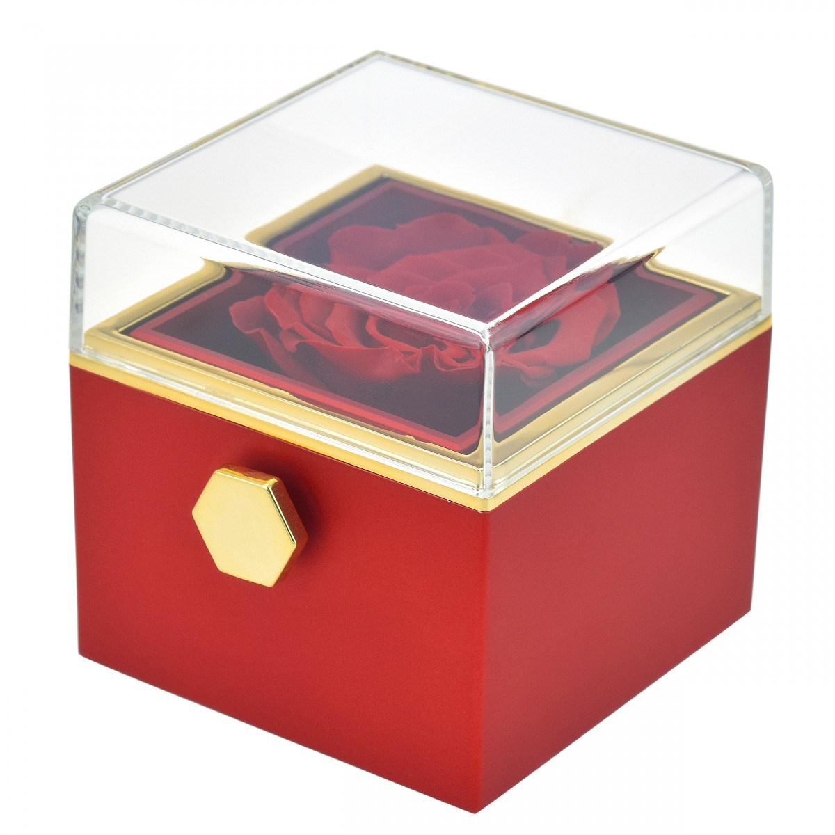 Coffret bague et roses éternelles rouge