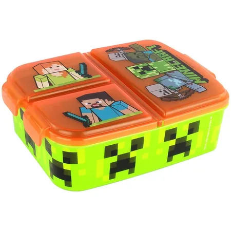 p:os Brotdose mit Minecraft Motiv, mit 3 Fächern, aus Kunststoff