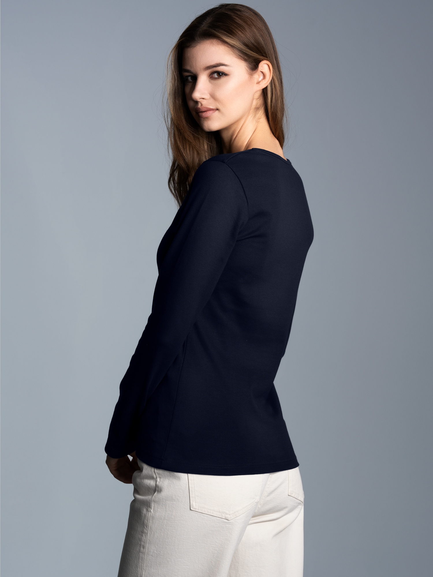 Langarmshirt mit Kristallsteinen Navy