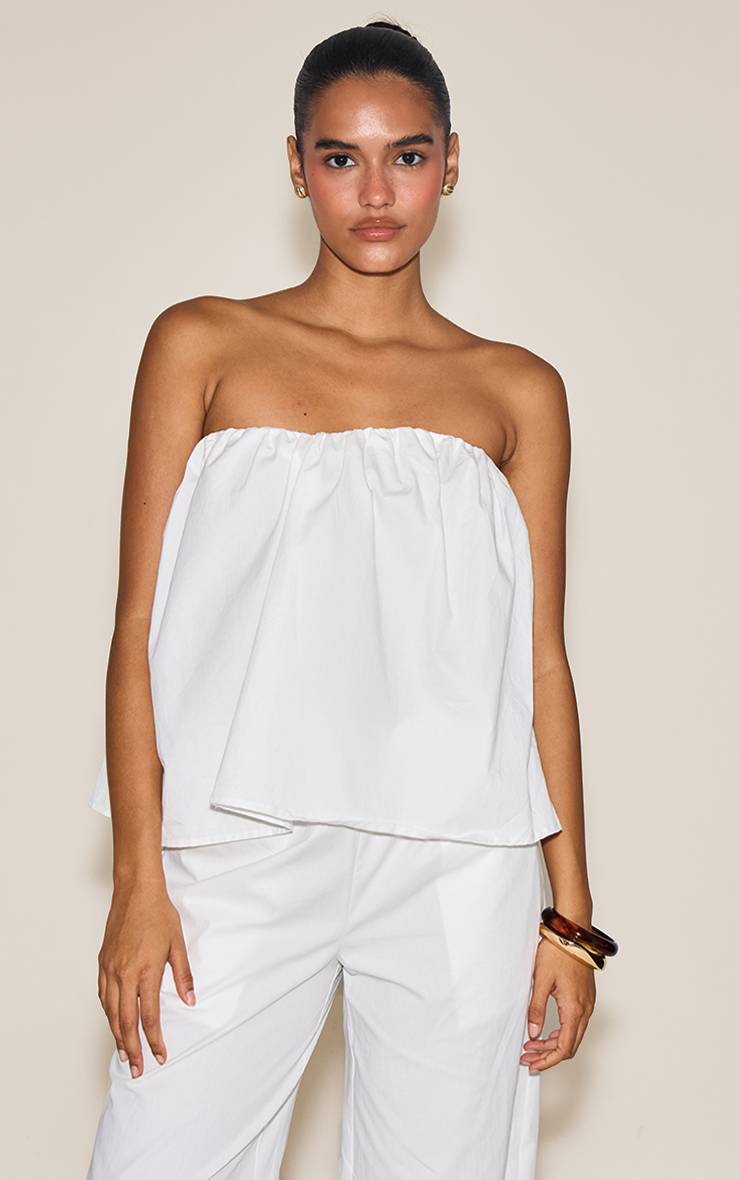 Crème Haut Bandeau Fluide En Coton Tissé Froncé