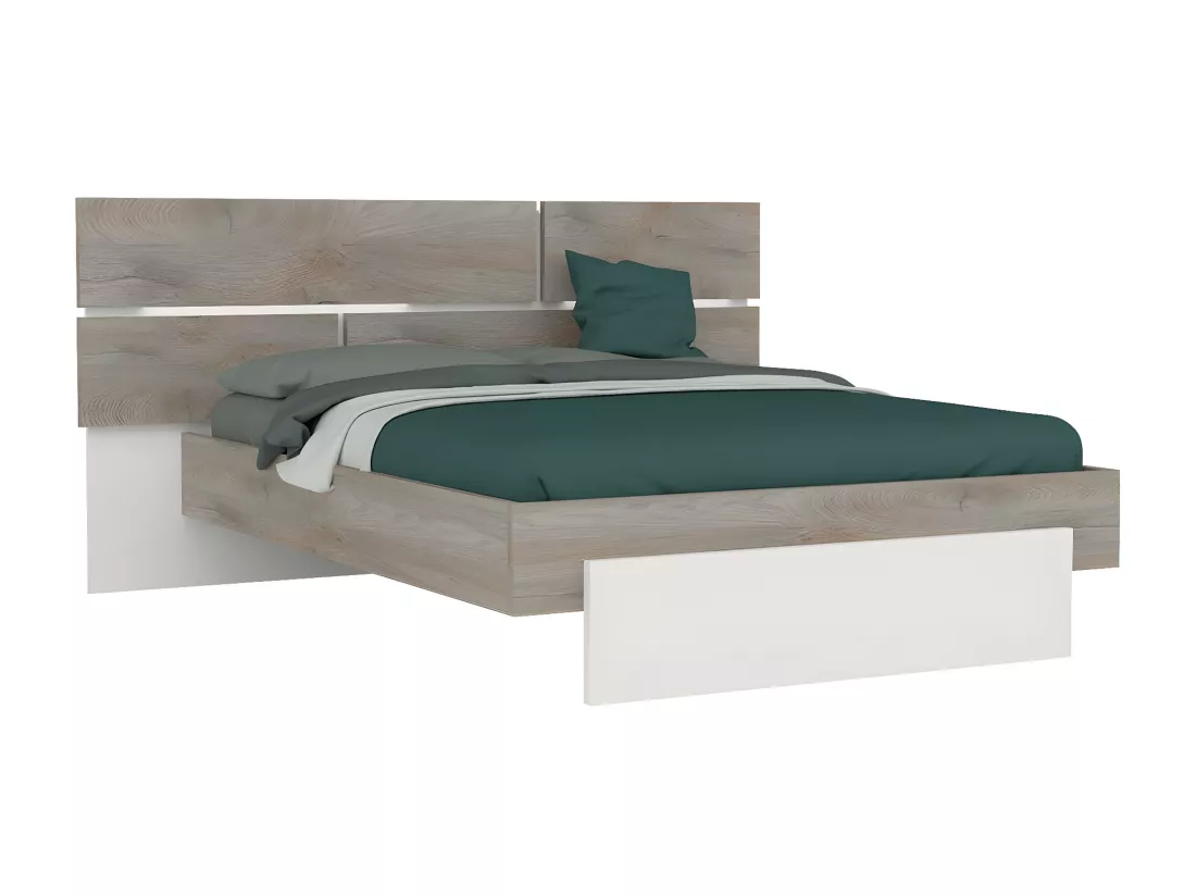 NINO LIGHT - Lit 180x200cm avec Leds et Chevets à Poser + Commode