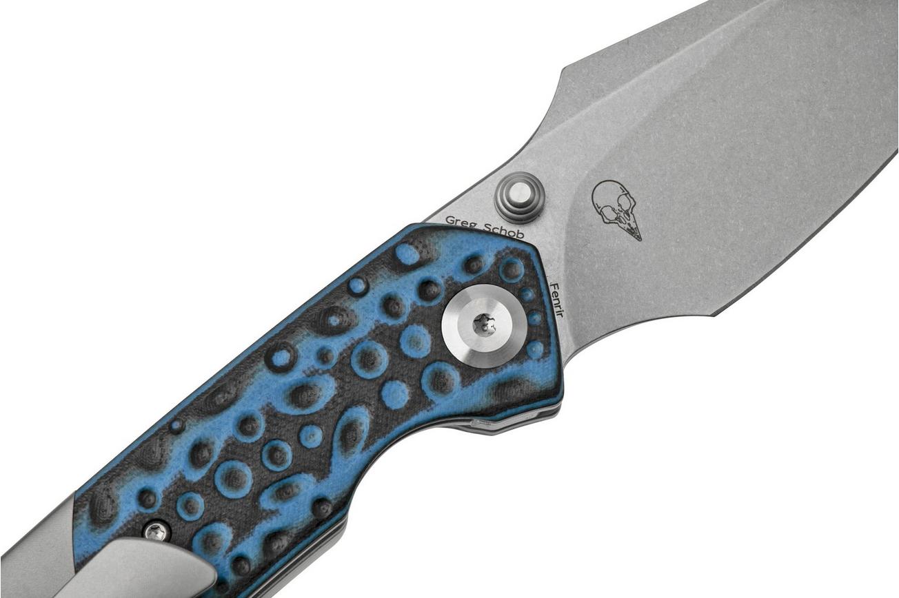 Kansept Fenrir K1034A3 Stonewashed, Black & Blue G10 zakmes, Greg Schob design