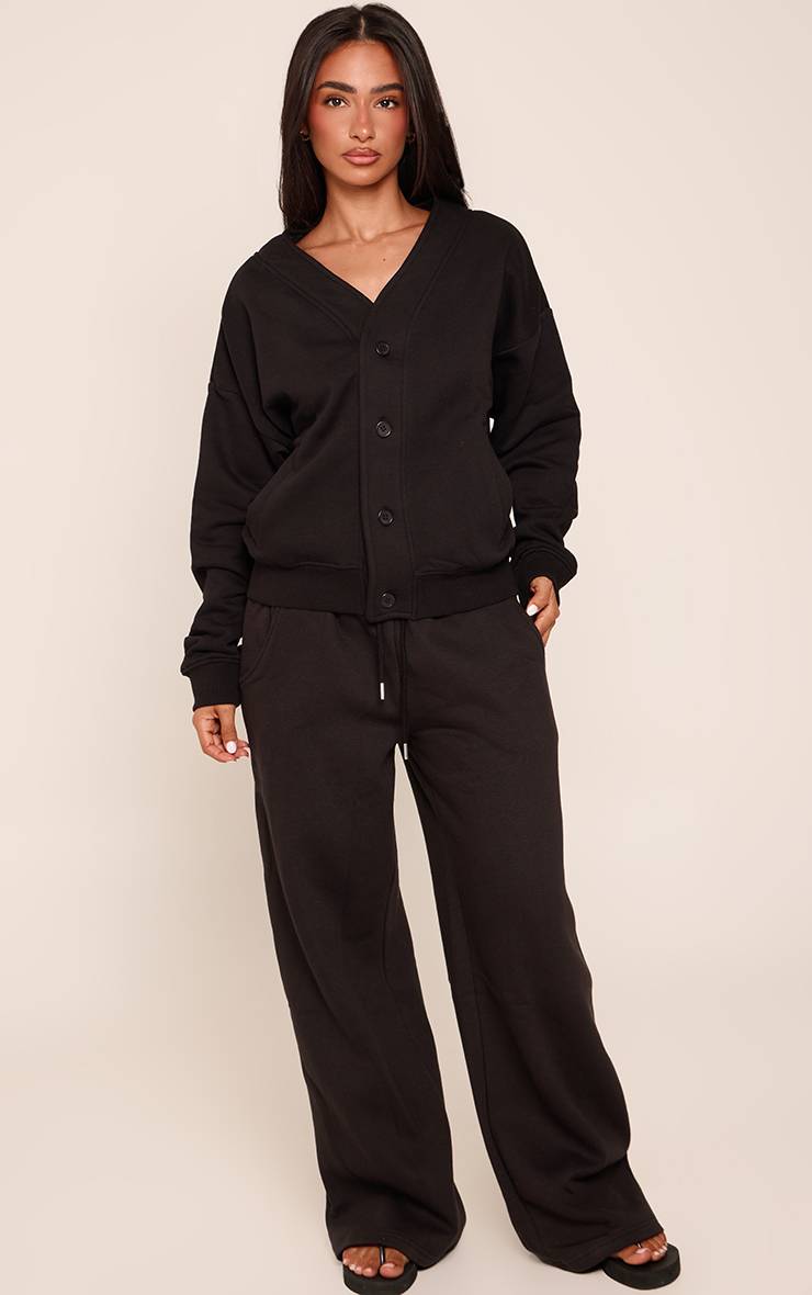 Noir Jogging Petite Taille À Jambes Larges Avec Taille Élastiquée Et Cordon De Serrage