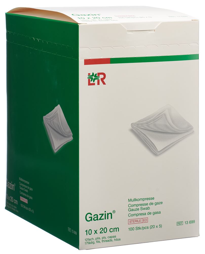 GAZIN Mullkompressen<br>20 × 5 Stück, 10x20cm, 12-fach Set steril