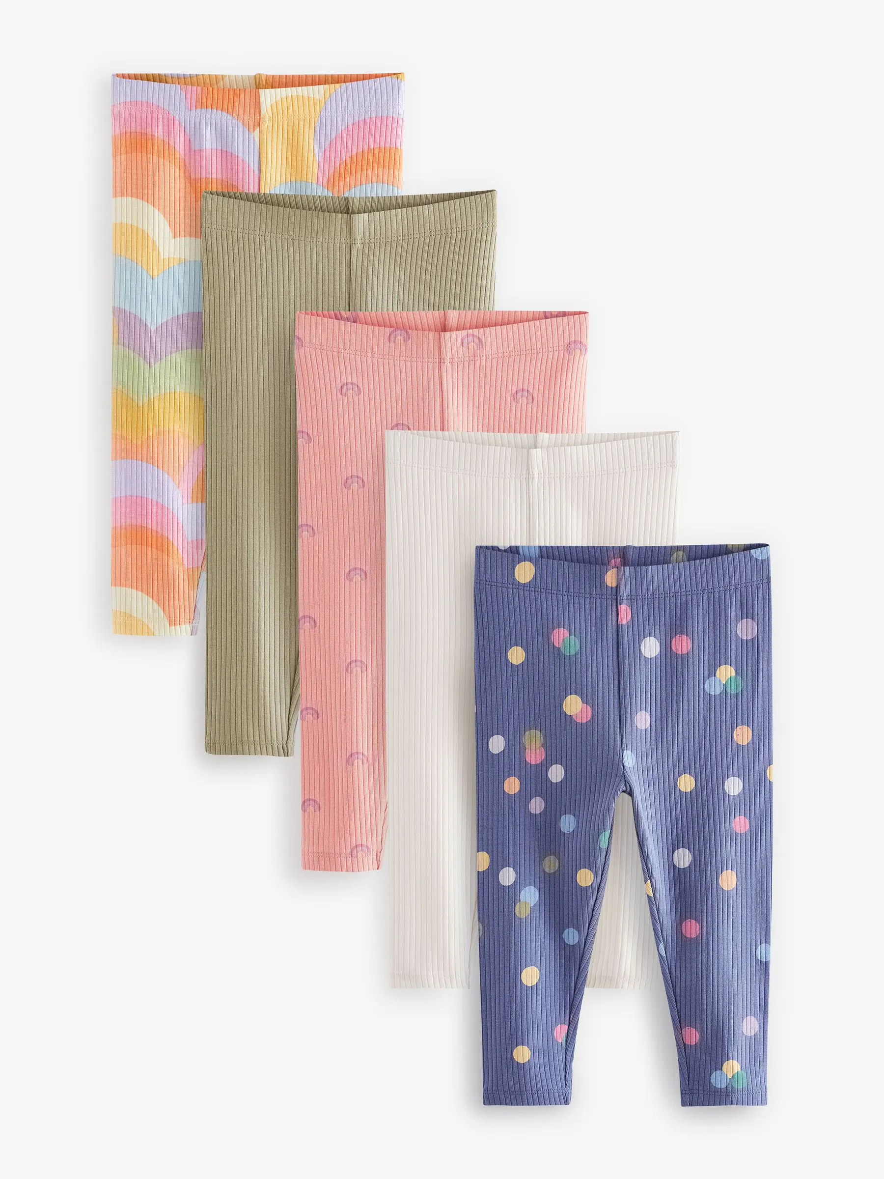 Regenboog - Verpakking van 5 geribbelde Leggings (3mnd -7jr)