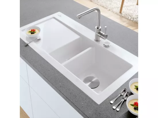 Robinet cuisine VILLEROY ET BOCH Modern Steel acier massif poli + nettoyant