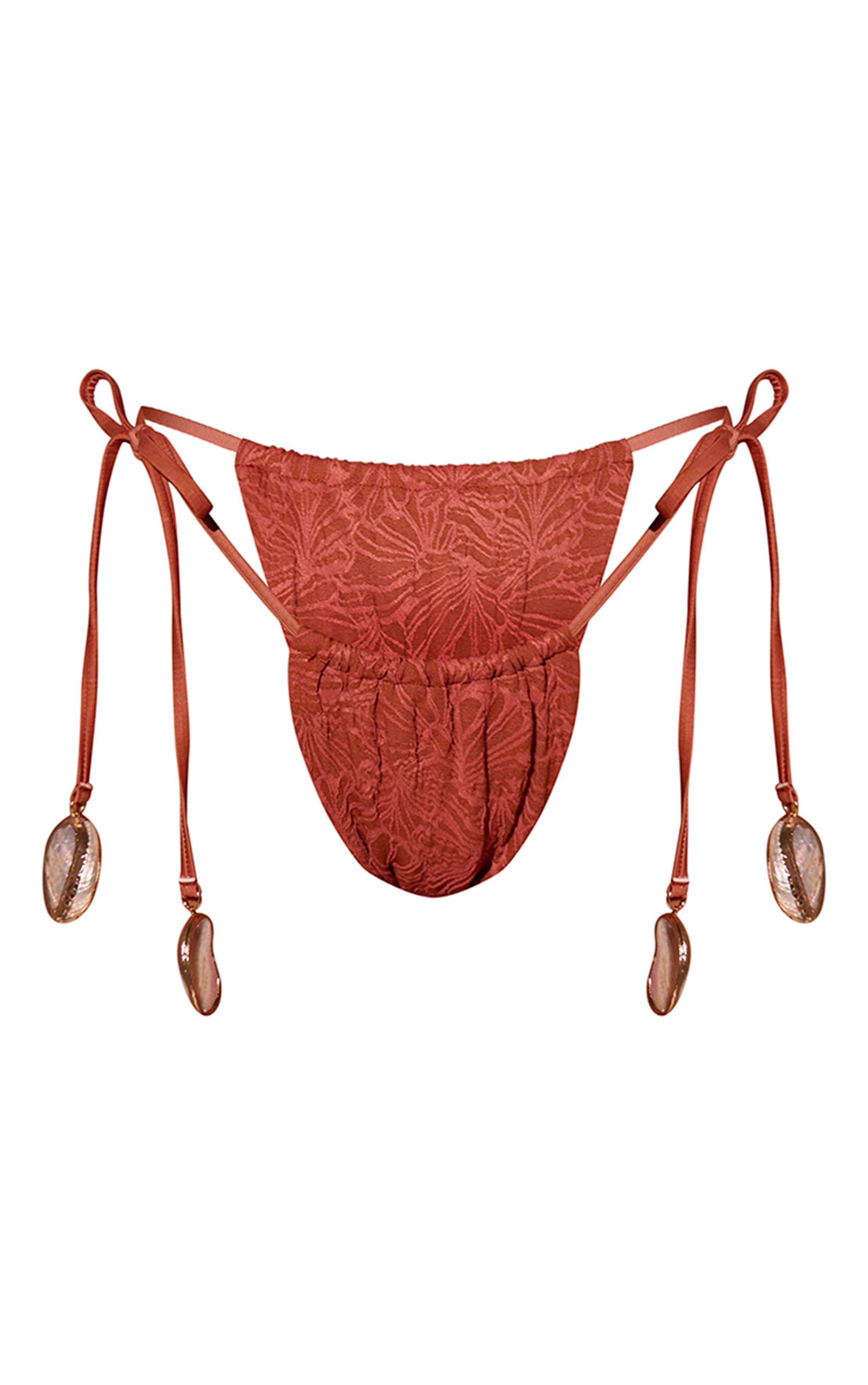 Bronze Bas De Bikini À Liens Latéraux Avec Finition Texturée Et Ornements Coquillages