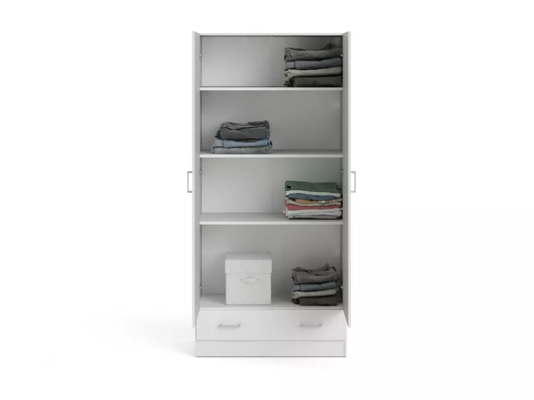 Garde-robe 2 portes Amylya, Meubles de chambre, Penderie de plain-pied, Placard à vêtements, 79x36 h170 cm, Blanc