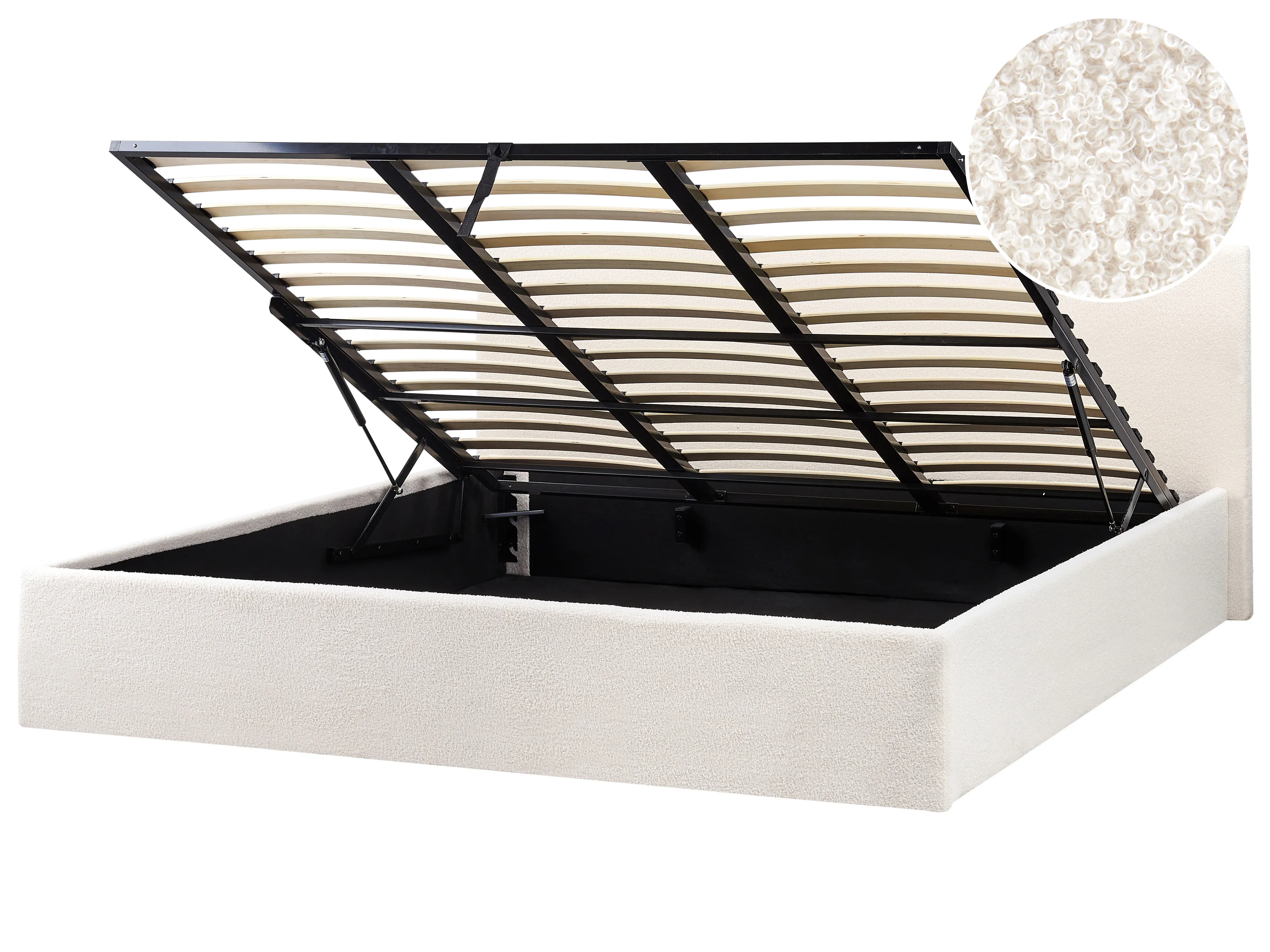Bed met opbergruimte Bouclé ORBEY 180 x 200 cm Gebroken wit