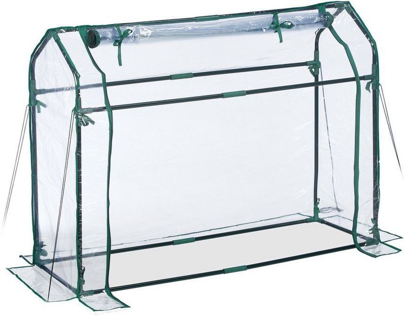 Relaxdays kweekkas - PVC-folie - 92 x 124 x 42 cm - oprolbare deur - steeksysteem - transparant