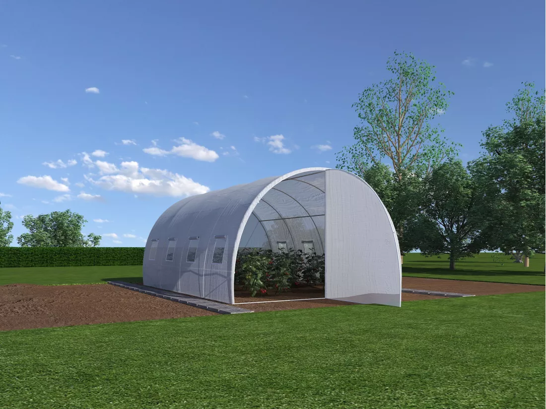 Serre tunnel avec structure en acier et porte 12 m² - L300 x l400 x H200 cm - Blanc - ALOCASIA
