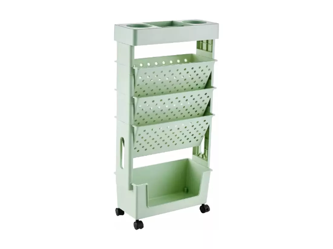 Bibliothèque Mobile à 5 niveaux vert, avec 4 roulettes, 37.5x15x78cm, étagères de livre
