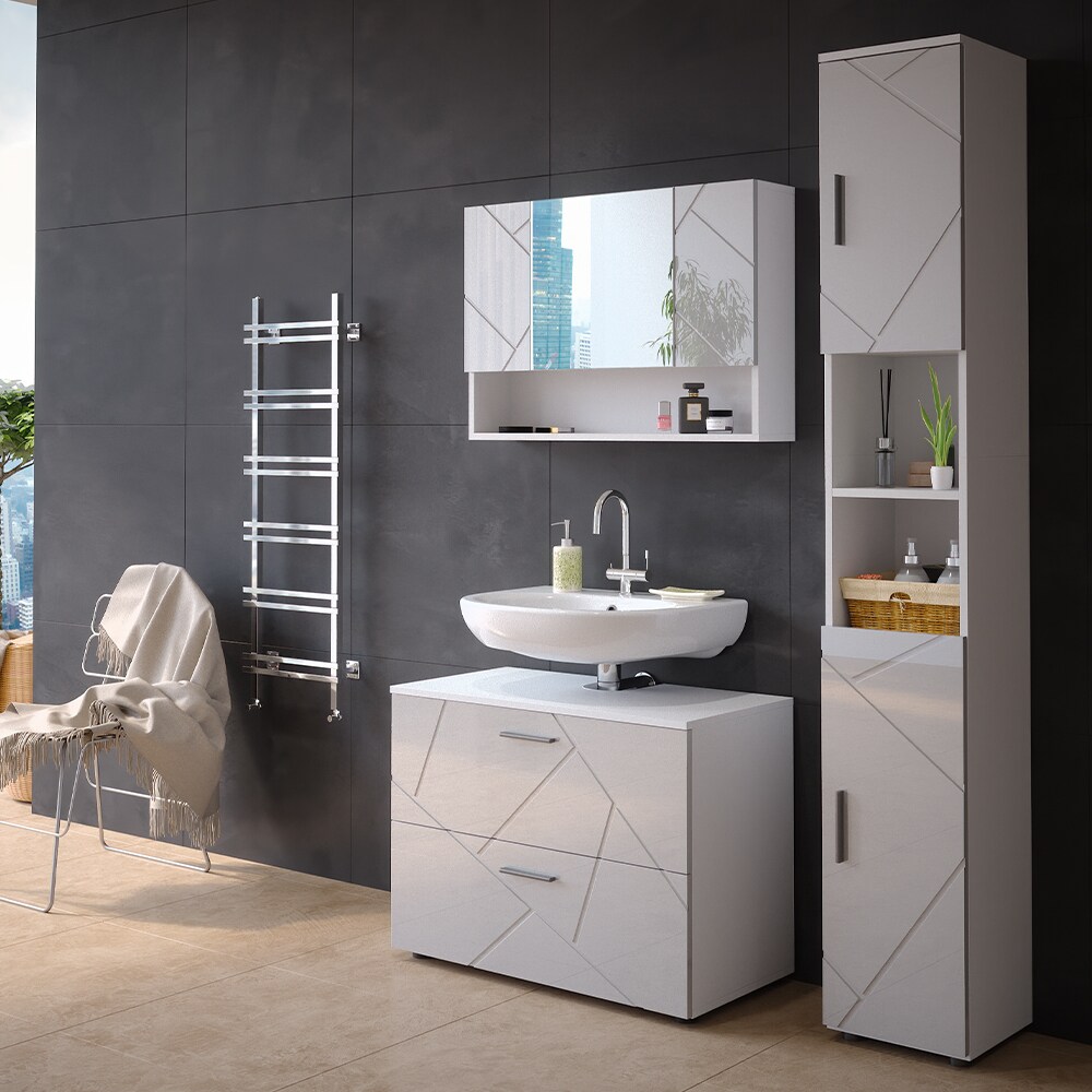 Vicco Badmöbelset Irma Weiß Hochglanz modern 80 cm 30 cm Badezimmerschrank Badschrank Badezimmermöbel Waschtischunterschrank Spiegelschrank Hochschrank Schranktür Schrankfach Schrankschublade