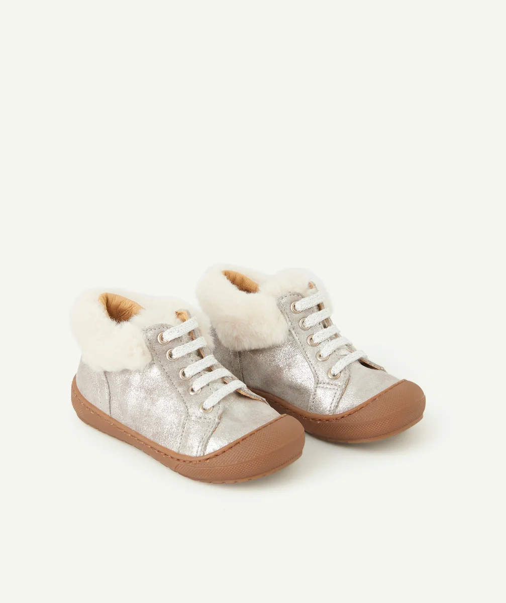 BOPYBOTILLON À LACETS BÉBÉ FILLE COULEUR ARGENTÉE FAUSSE FOURRURE