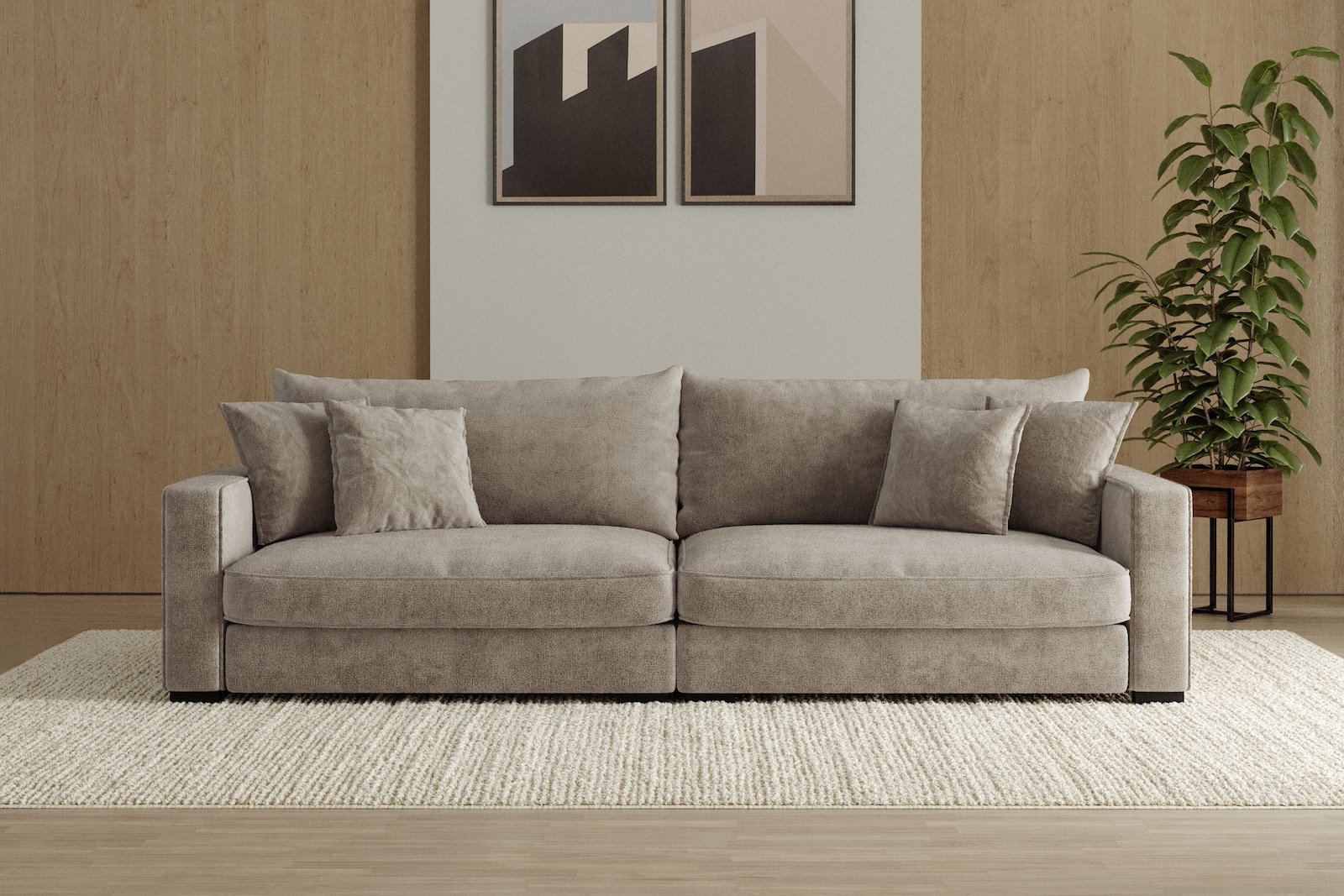 Rossi Lux 4-seter sofa Tekstil Genesis 4 Beige, arm B med sorte ben. Std. Komfort.