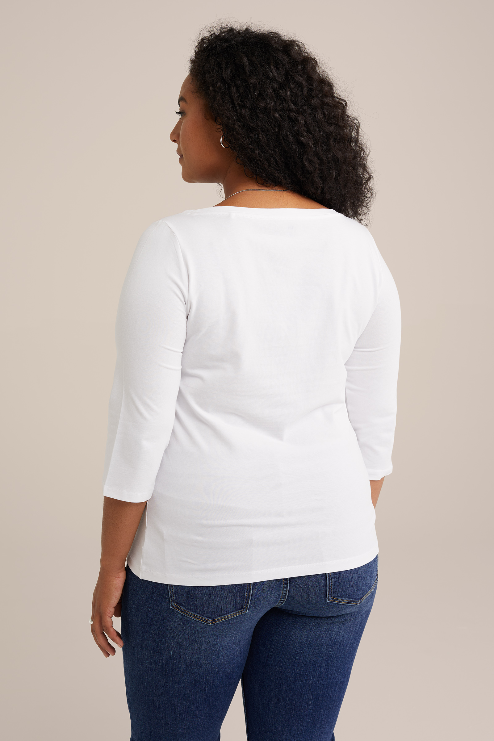 T-shirt met driekwart mouwen - Curve WE Fashion Wit