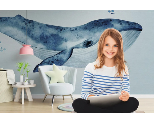 Vliesbehang 38300-1 The Wall Blue Whale Watercolor 7-delige set 371 x 280 cm