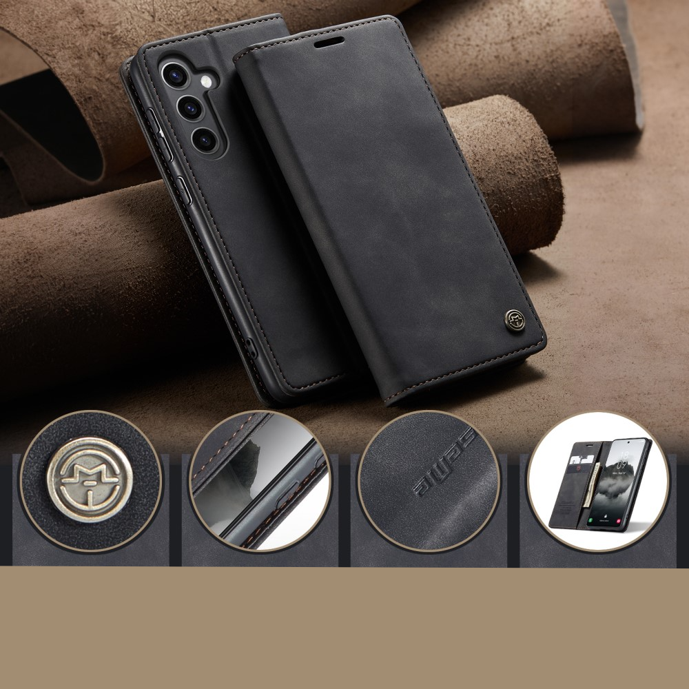Samsung Galaxy S25 Leder Tasche Flip Wallet Etui mit Kartenfächern - Schwarz