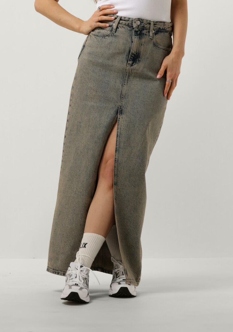 CALVIN KLEIN lichtblauwe calvin klein maxirok front split maxi denim skirt