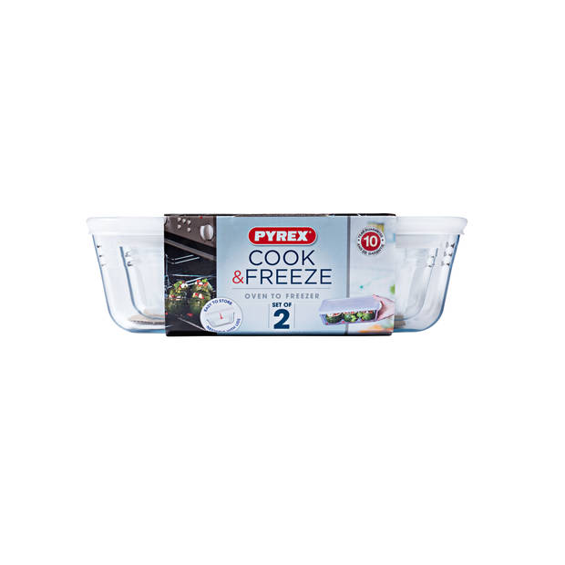 Pyrex Cook & Freeze ovenschalen - met deksel - set van 2 - 1,5 en 2,6 Liter
