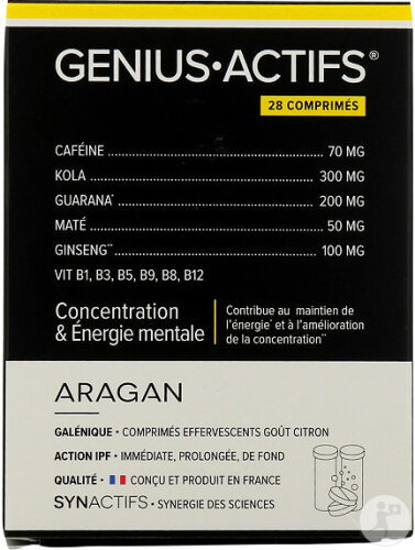 Aragan Synactifs Geniusactifs Concentration Et Énergie Mentale 28 Comprimés Effervescents