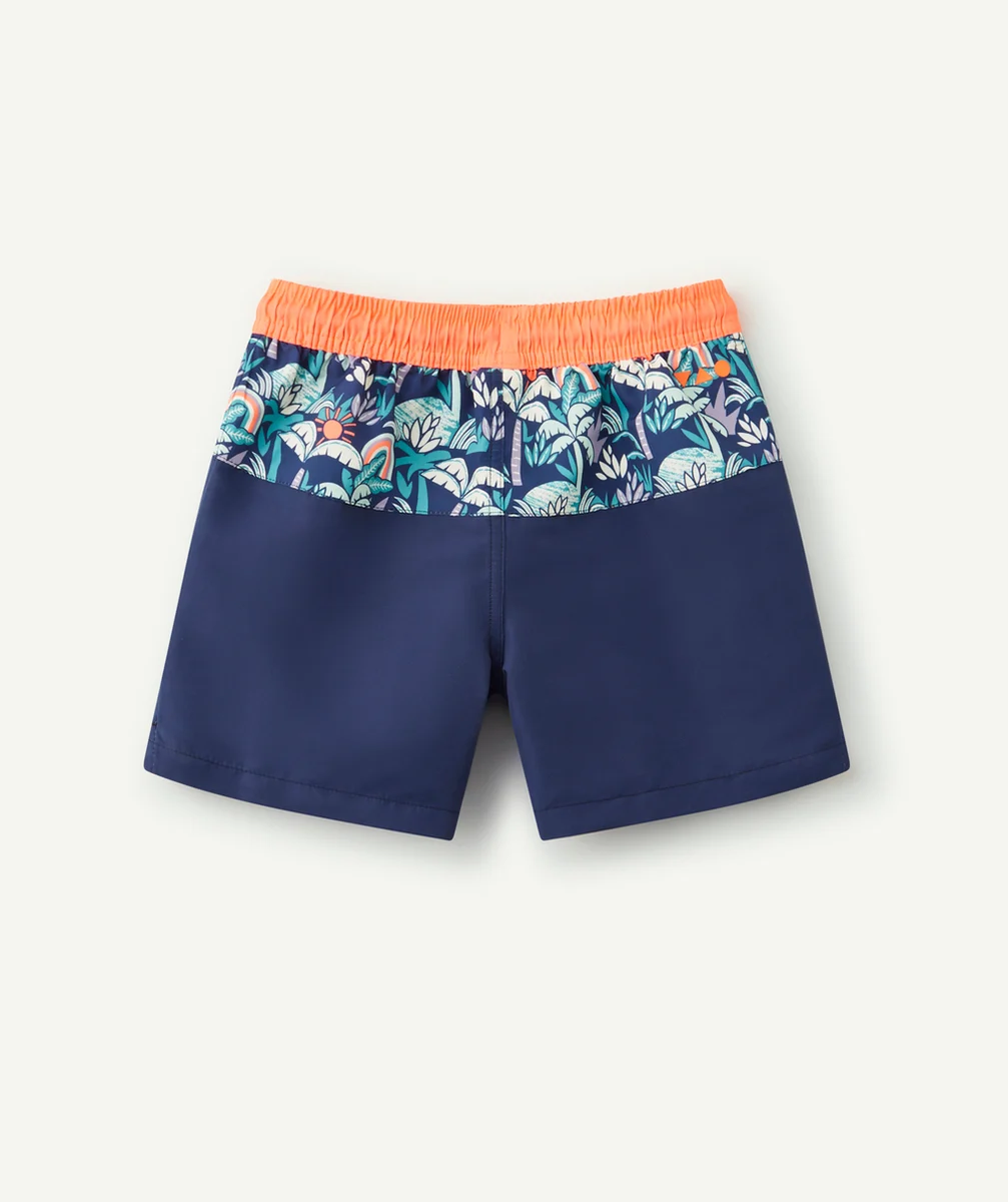 SHORT DE BAIN GARÇON EN FIBRES RECYCLÉES BLEU ET ORANGE