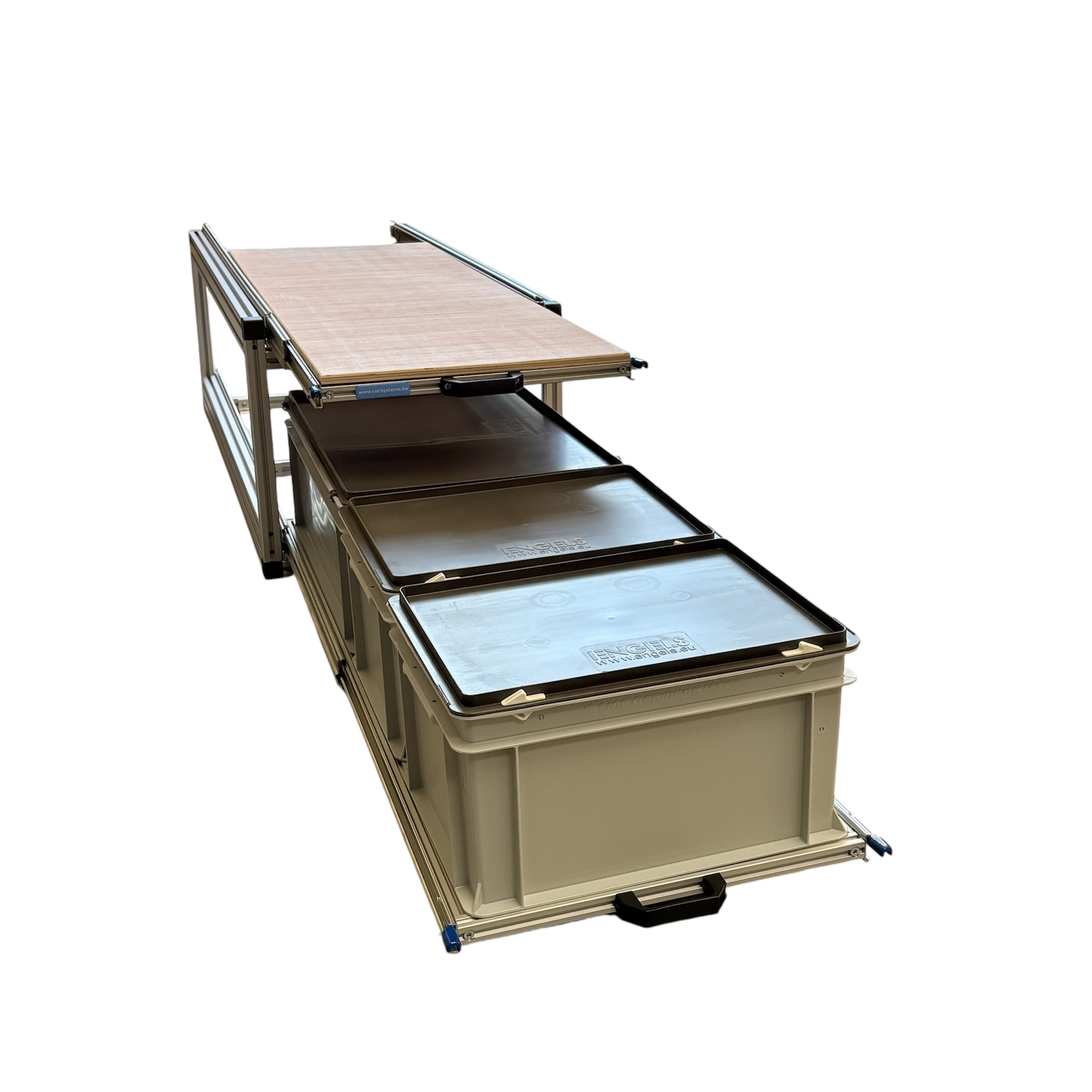 Dubbel schuifframe gesloten bakken en houtplaat -  120x40 cm
