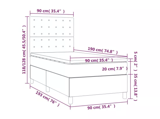 Sommier tapissier avec matelas et LED Bleu 90x190 cm Tissu
