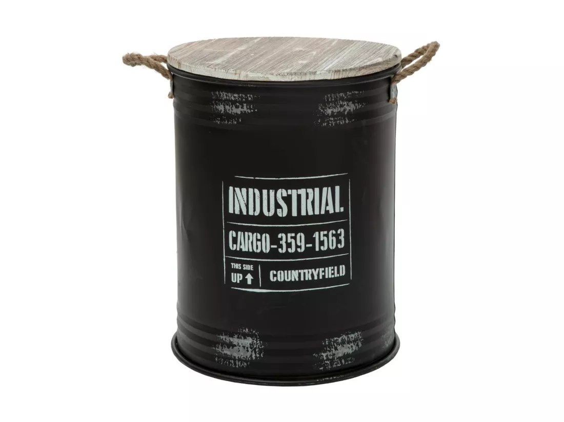 Lot de 3 Coffres Bidon en métal Noir Industrial rétro factory