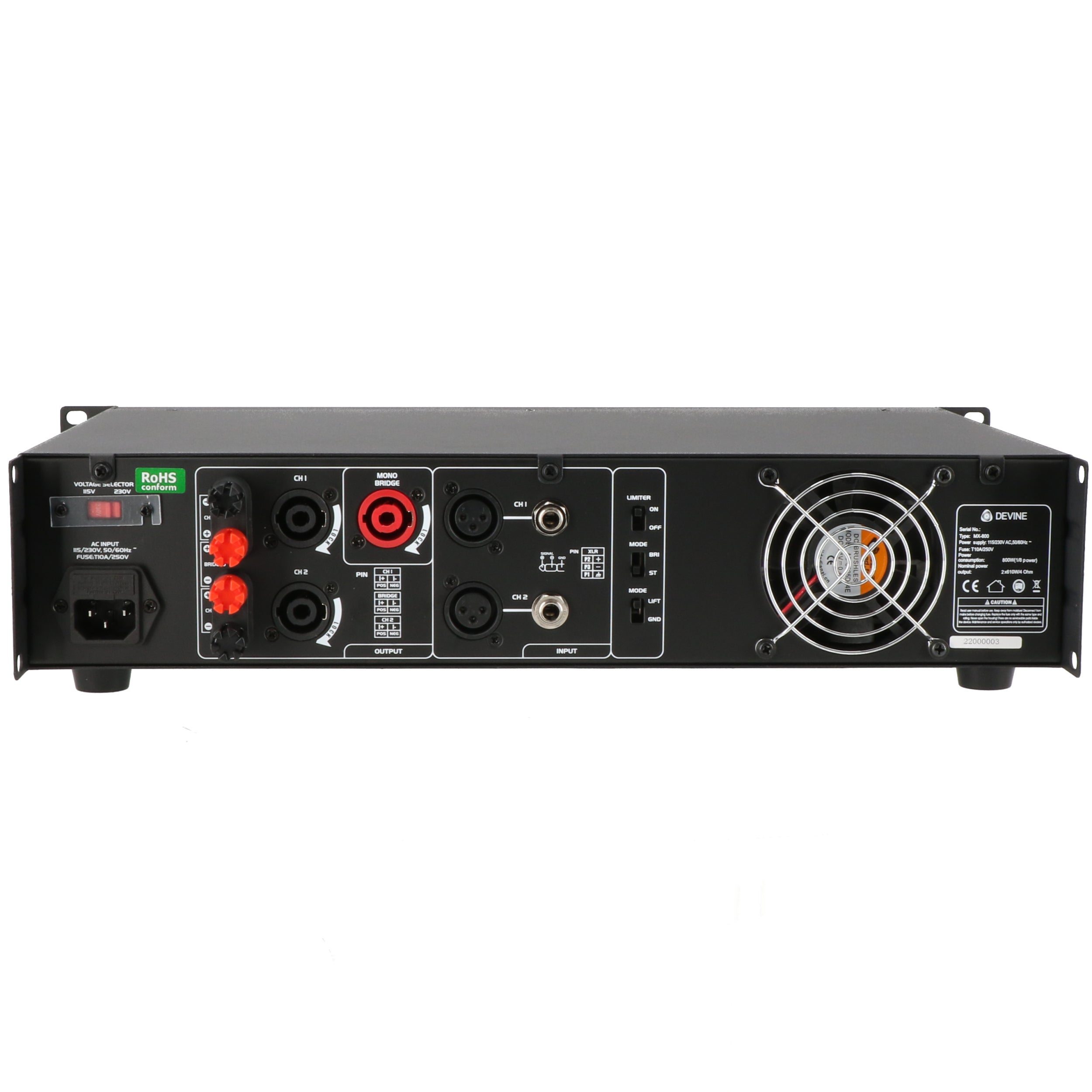 Devine MX-800 2-kanaals PA-eindversterker 2x 400W @ 8 Ohm