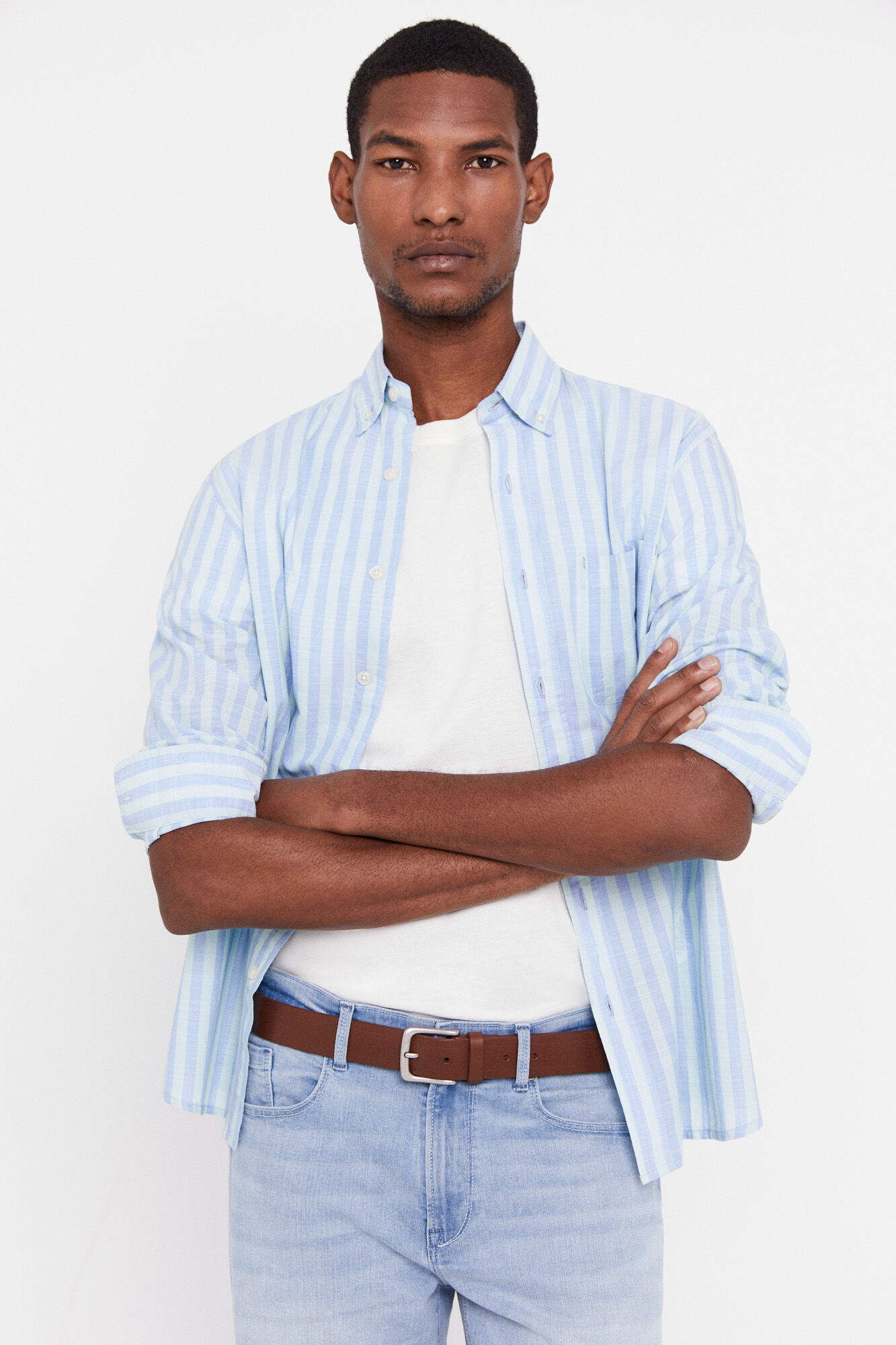 Camisa listrada de malha texturizada - Verde
