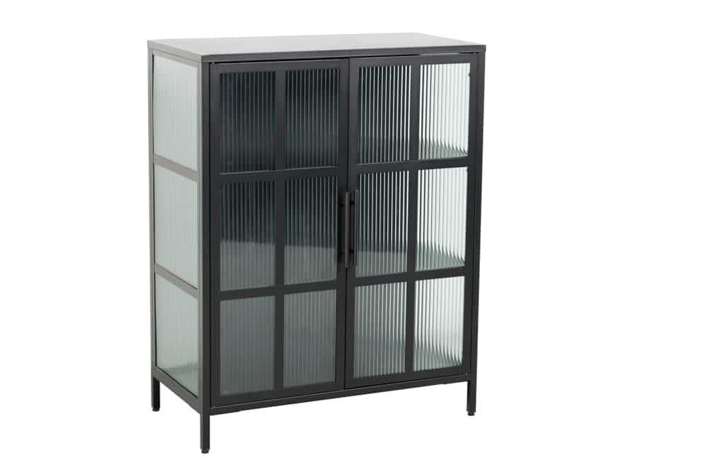 Industrial Vitrine DURA STEEL 80cm schwarz Metall Riffelglas